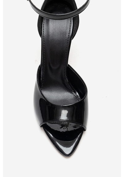 Dericlub Kadın Sivri Açık Burun Bilek Bağlamalı Stiletto Vegan Deri Zy 4155 Rugan Siyah
