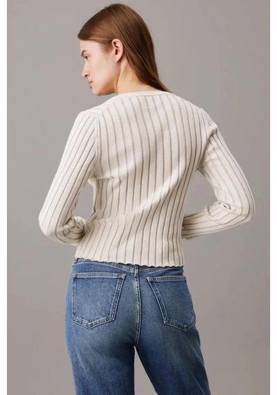 Calvin Klein Plated Sweater Cardı, Ybı Beyaz Kadın Hırka