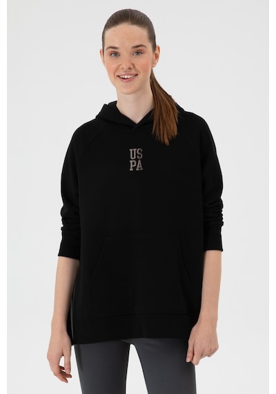 U.S. Polo Assn. Kadın Siyah Yırtmaçlı Kapüşonlu Sweatshırt 50313611-VR046
