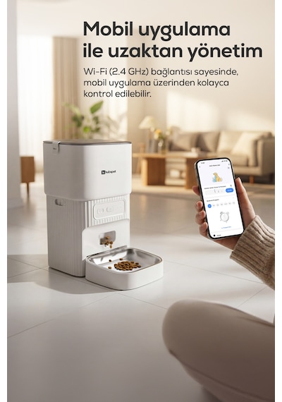 Akıllı Otomatik Mama Kabı Wifi Uygulama Kontrollü, 4l Paslanmaz Çelik Kase, Ses Kayıtlı H500