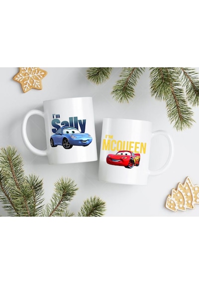 Mcqueen & I'm Sally Cars Filmi 2'li Sevgili/çift/arkadaş Kupa Bardak Seti Beyaz