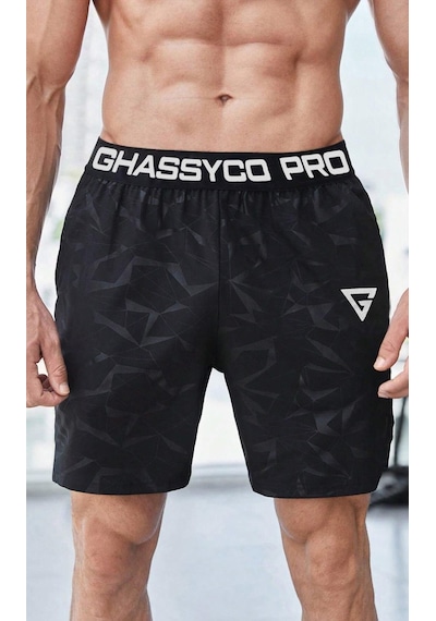 Ghassy Co. Erkek Runnig Pro Elastik Bel Nefes Alabilen Koşu Fitness Spor Şortu 001 Siyah