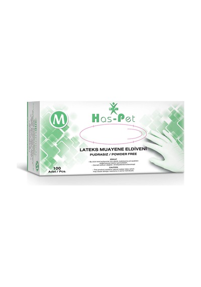 Has-Pet Pudrasız Beyaz Latex Muayene Eldiveni 100'lü M Has-Pet Pudrasız Beyaz Latex Muayene Eldiveni 100'lü M