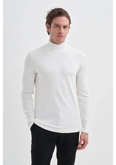 Cazador Slim Fit Viskon Karışımlı Premium Yarım Balıkçı Kazak-30310 Beyaz