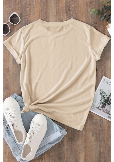 Unisex Hearts Baskılı Tasarım Tshirt Bej