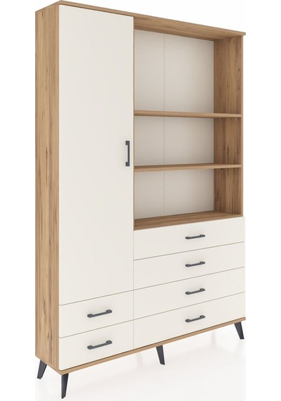 Arges Dolap 7 Raflı 6 Çekmeceli Tek Kapaklı 132x30x195 Çam-a... Çam