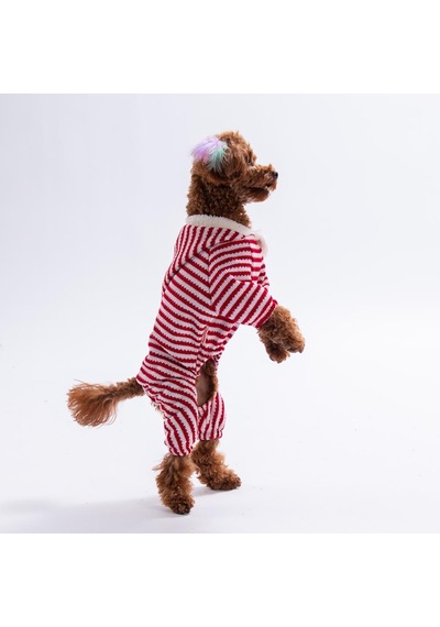 Elfstripe Hood Kırmızı Çizgili Şapkalı Triko Tulum Yılbaşı Noel Köpek Kıyafeti Kedi Kıyafeti Köpek Tulumu