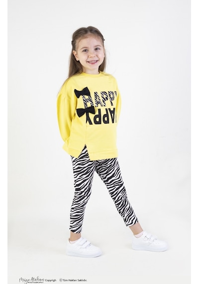 Harika Kids Kız Çocuk Pamuklu Zebra Desen Orta Kalınlıkta Taytlı Alt-üst Takım 001