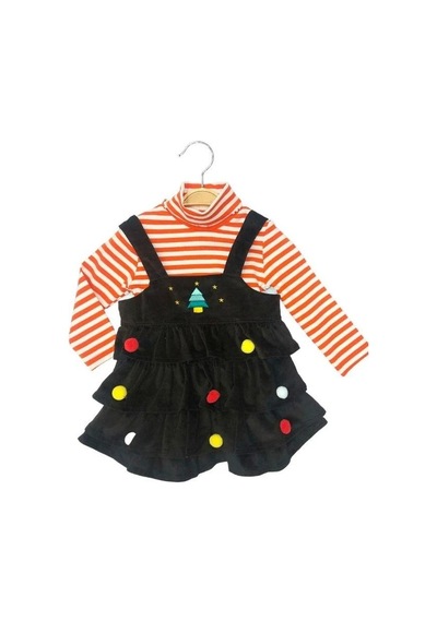 Çikoby Kız Bebek Çizgili Bluz Jile Takım-13604 Turuncu