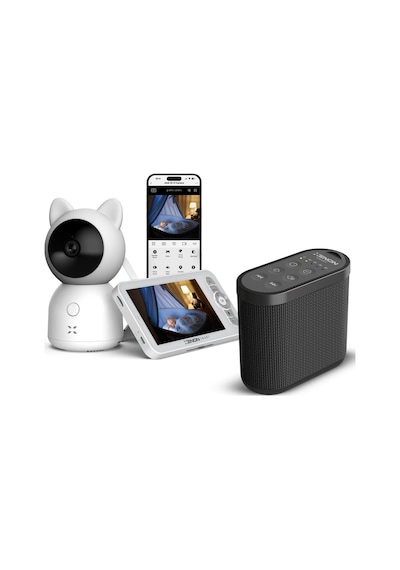 Xenon Smart Akıllı Monitörlü Bebek Kamerası Ve Beyaz Gürültü Pış Pış Sesi Bebek Uyku Arkadaşı Seti Siyah