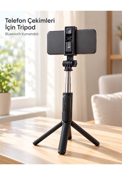 Mey İthalat Seyahat Ve Günlük Kullanım İçin Bluetooth Kumandalı Siyah Selfie Çubuğu