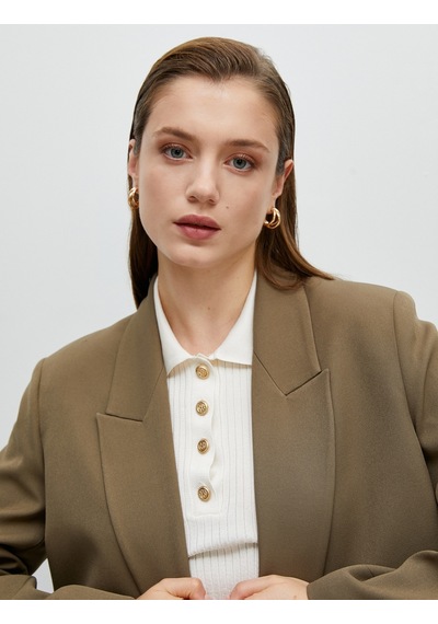 Koton Oversize Blazer Ceket Kapaklı Cepli Kruvaze Haki 4wak50141uw 4WAK50141UW871 Haki