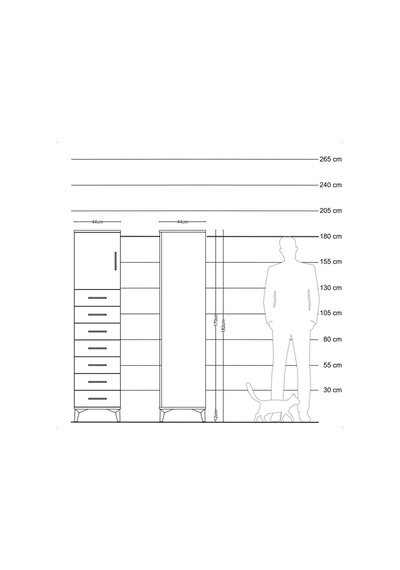 Hyperion Dolap Tek Raflı 7 Çekmeceli Tek Kapaklı 44x44x182 Çam-aytaşı Atlas Çam