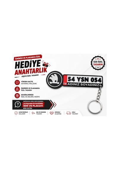 Skoda Logolu Ve Plakalı Anahtarlık , Kişiye Özel - Hediyelik Skoda Araç Plaka Anahtarlık - Plakalık