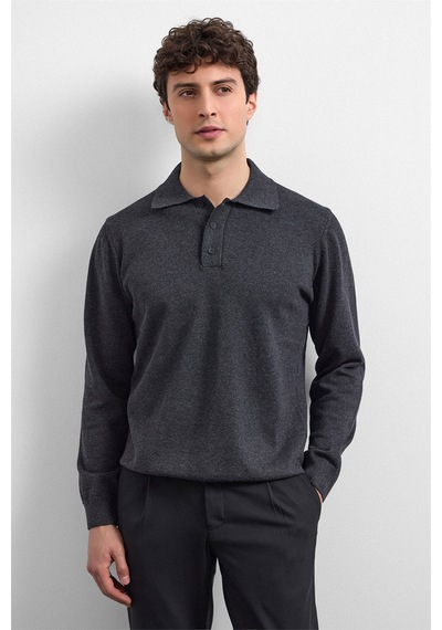Back And Bond Antrasit Relaxed Fit Polo Yaka Triko Kazak