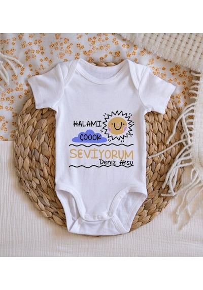 Bitmeyenkartus Bk Kids Isimli Halamı Çok Seviyorum Tasarımlı Bebek Body Zıbın - Beyaz
