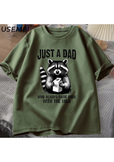 Flood Of Style Sadece Sütle Geri Dönük Bir Baba T-shirt Erkekler Babalar Günü Rakun T Shirt Koyu Mizah Komik Yeşil