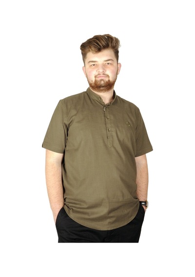 Mode Xl Buyuk Beden Erkek Kısa Kol Hakim Yaka 20387 Haki 001
