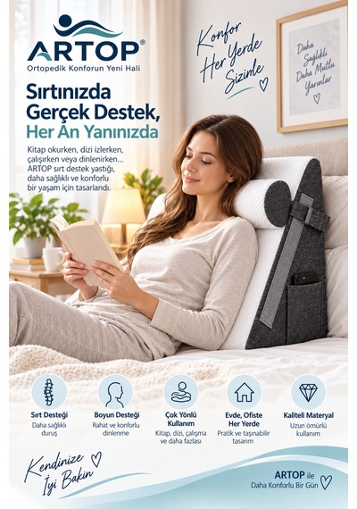 Çok Amaçlı Sırt Destek Yastığı Çıkarılabilir Boyun Yastıklı, Yan Cepli, Fermuarlı Kılıflı 2 Parça Üçgen Destek Minderi Beyaz