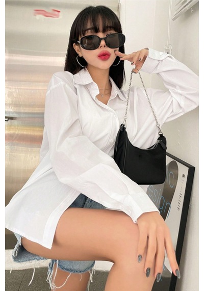 Tarz Cool Oversize Basic Uzun Kollu Gömlek Siyah Beyaz