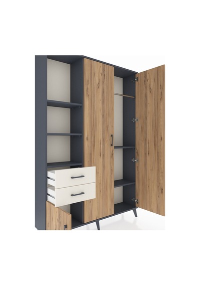 Arges Dolap 5 Raflı 2 Çekmeceli Tek Askılı 132x30x195 Antrasi... Antrasit