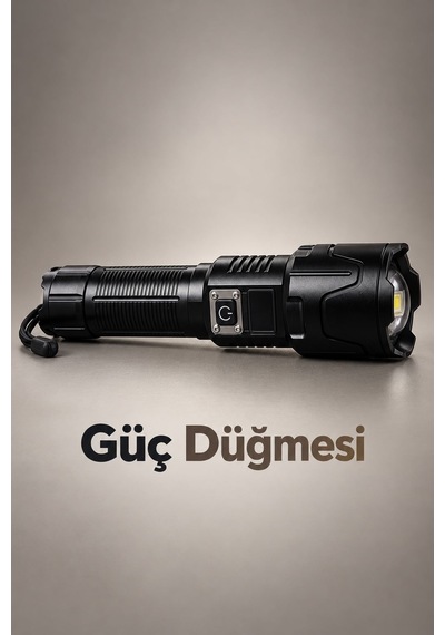 Dijital Göstergeli Led El Feneri Type C Şarjlı Teleskopik Zoom Özellikli Siyah