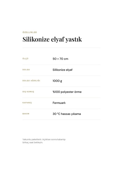 4'lü Silikonize Elyaf Yastık Seti 50x70 Cm 1000 Gr Fermuarlı Yıkanabilir Vakumlu Paket Beyaz 1000 Gr