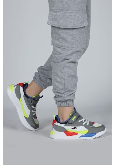 Jump 30058 Çocuk Sneaker Günlük Spor Ayakkabı Gri Beyaz Gri Beyaz