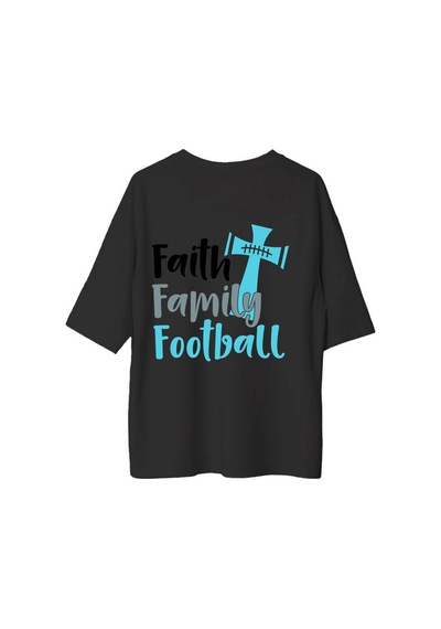 Paybuy Erkek Oversize Tişört İman Aile Futbol Grafik Baskılı %100 Pamuk Siyah
