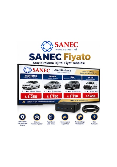 Sanec Araç Kiralama  Tabelası 55" Hdmı Ekranlı Dijital  Tabelası Sistemi