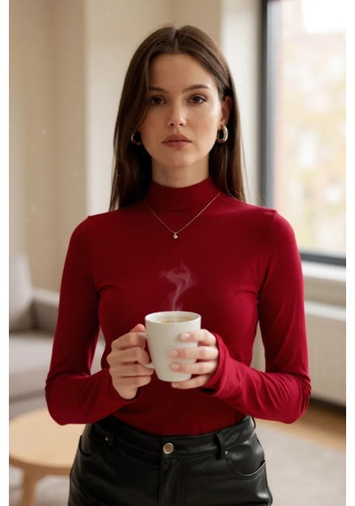 Epilons Zenviaatt2 Kadın Bordo Parmak Detaylı Esnek Uzun Kollu Body Zenvi312