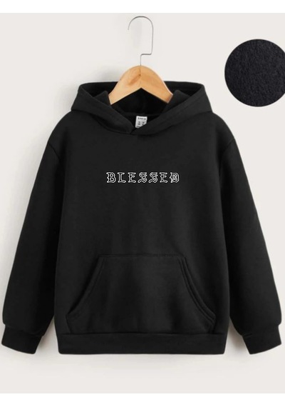 Moda Assema Çocuk Unisex Kapüşonlu Ön Ve Arka Blessed Baskılı Sweatshirt - Siyah Çok Renkli Moda Assema Çocuk Unisex Kapüşonlu Ön Ve Arka Blessed Baskılı Sweatshirt - Siyah Çok Renkli