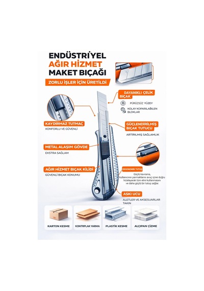 Alveta Endüstriyel Maket Bıçağı Metal Gövdeli Lutz Blades Bıçaklı Profesyonel Dayanıklı Falçata