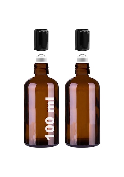 Çelik Roll On Şişesi 100 ML Sızdırmaz Siyah Kapaklı Amber Cam Şişe 2 Adet