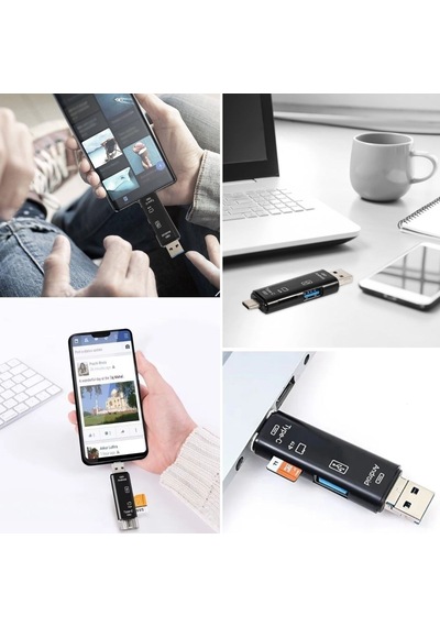 Go İthalat 5 İn 1 Çok Fonksiyonlu Usb 2.0 Micro Sd Kart Okuyucu - Usb/micro Usb/type-c Çıkışlı, Otg