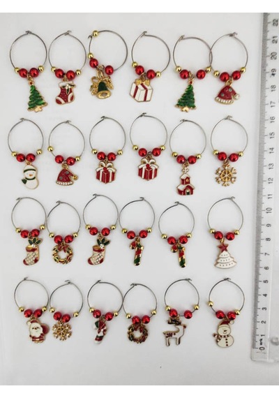 12 Adet Dekoratif Yılbaşı Temalı Kadeh Süsü 4 Cm - Yılbaşı Kadeh Bileziği - Karışık Model -2