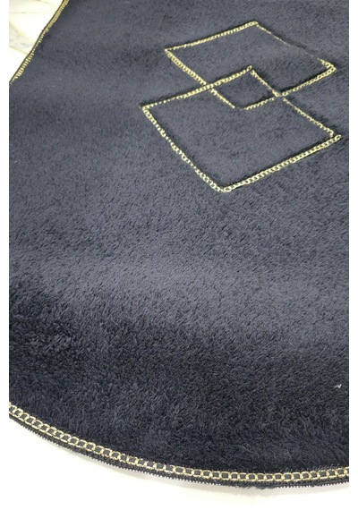 Kaymaz Taban Oval Puffy Peluş Ultra Yumuşak 80x120 Cm Şık Tasarım, Suya Dayanıklı Banyo Paspası Siyah