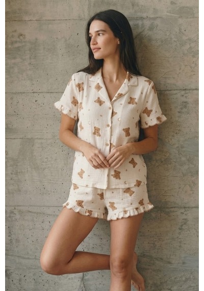 Kadın V Yaka Comfort Fit Kar Beyaz Pijama Takımı