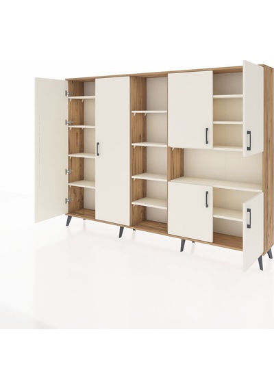Arges Dolap 13 Raflı 6 Kapaklı 220x30x163 Çam-aytaşı Aytası - Atlas Çam
