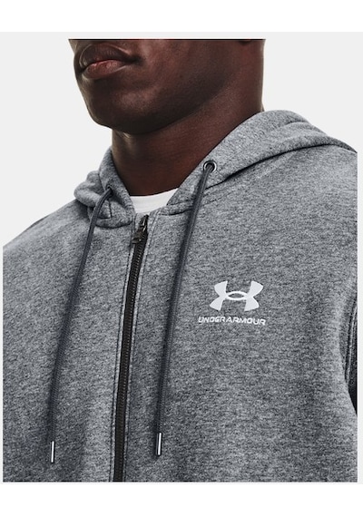 Under Armour Erkek UA Essential Fleece Tam Boy Fermuarlı Kapüşonlu Üst 1373881-012 Gri - Beyaz