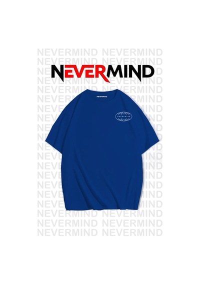 Nevermind Oversize Unisex Tişört Grafik Baskılı, Rahat Kalıp Lacivert