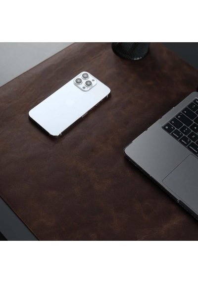Jersey Lüks Deri Masa Pedi - Hakiki Dana Derisi Kaymaz Masa Matı 91x48cm & 37x80cm Büyük Mouse Pad Gaming Ofis Ev Masaüstü Koruyucu Antik Kahve, 91x48cm