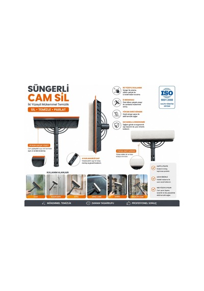 Süngerli Cam Sil Çift Taraflı Silikon Çekçekli Cam Temizleme Aparatı İz Bırakmayan Cam, Ayna, Duşakabin Ve Araç Camı Temizleyici Cam Silme Mopu Çek Pas