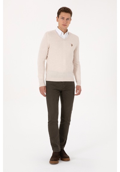 U.S. Polo Assn. Erkek Krem Melanj Basic Kazak 50307778-VR159