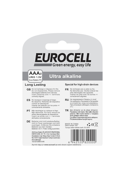 Eurocell- Aaa2 Lr03 1.5 V İnce Kalem Pil