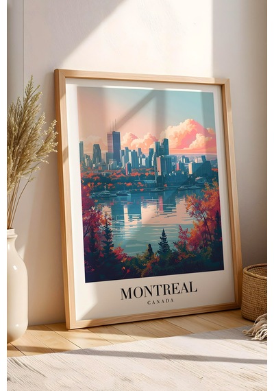 Montreal Canada Vintage Seyahat Posteri Çerçeveli Tablo - Premium Sonbahar Şehir Elit Duvar Dekoru Kayın Montreal Canada Vintage Seyahat Posteri Çerçeveli Tablo - Premium Sonbahar Şehir Elit Duvar Dekoru Kayın