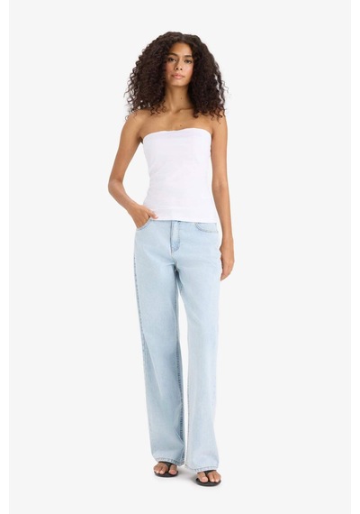 DeFacto Slim Fit Dar Kesim Straplez Beyaz Bluz F4425AX25SMWT79