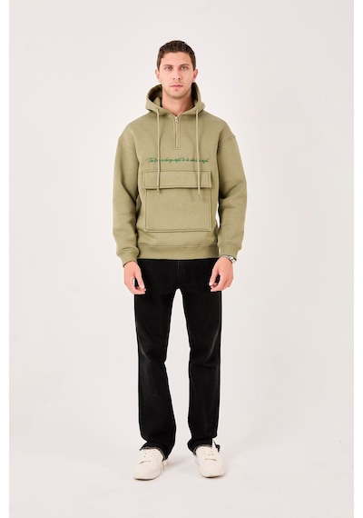 X-4005 Kapüşonlu Yarım Fermuarlı Sweat YESIL