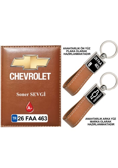 Plakanıza Özel Chevrolet Logolu Taba Ruhsat Kabı Ve Anahtarlık