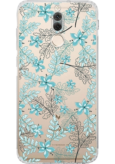 Huawei Mare 10 Lite Uyumlu Kamera Korumalı Floral Su Yeşili Tasarımlı Şeffaf Silikon Kılıf